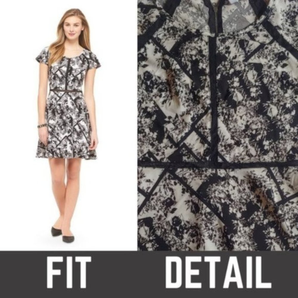 Xhilaration Black and White Floral Dress with Mesh